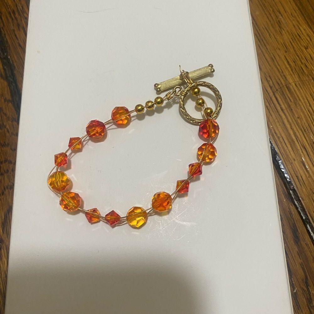 Crystal beaded Gold and Orange Beaded Bracelet